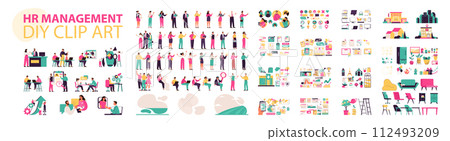 a bunch of people are standing next to each other on a white background . High quality 112493209