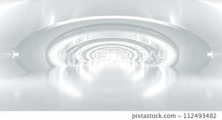 White tunnel with light at end 3d render illustration 112493482