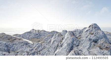 Serene sunrise over rugged mountain range in early morning light 3d render illustration 112493505