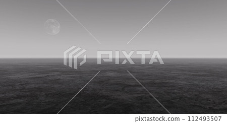 Expansive dark desert under a grey sky with a glimpse of the moon 3d render illustration Expansive dark desert under a grey sky with a glimpse of the moon 3d render illustration 112493507