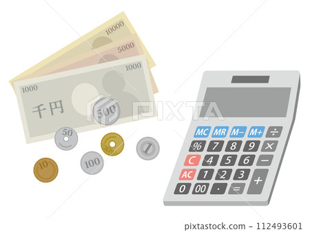 金錢和計算器的插圖 金錢和計算器的插圖 112493601