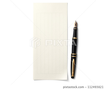 一本記事本和一支鋼筆。一封信或感謝信的圖片 112493821