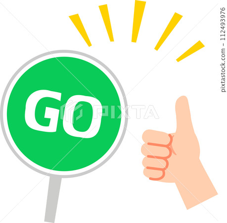 GO sign and hand with thumbs up, go sign 112493976