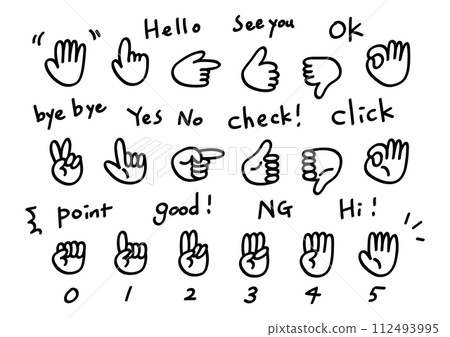 Hand gesture icon set handwritten illustration Hand gesture icon set handwritten illustration 112493995