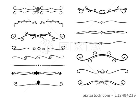 Header divider swirl doodle ethnic border separator flourish collection isolated on white background. embelish ornament Header divider swirl doodle ethnic border separator flourish collection isolated on white background. embelish ornament 112494239