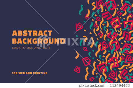 African or Asian tribal style abstract background. Dark and bright colors. Web banner, site header design. Vector flat illustration 112494463