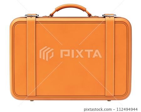 Front view of retro leather suitcase isolated on white background - 3D illustration 112494944