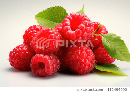 Fresh organic raspberries on the white background 112494990