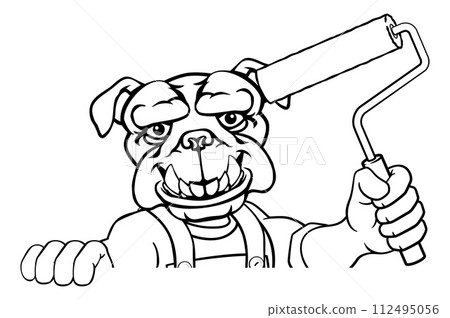 Bulldog Painter Decorator Paint Roller Mascot Man 112495056