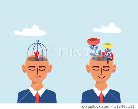 : Big head human think growth mindset different fixed mindset concept vector 112495131