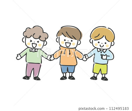 Illustration of boys holding hands 112495183