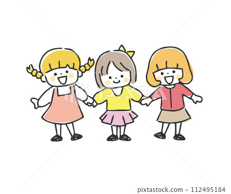 Illustration of girls holding hands 112495184