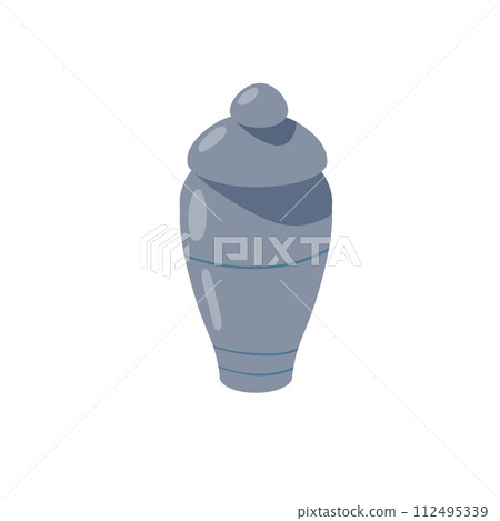 Funeral urn with ashes. Concept of cremated people isolated on white background. Burial vase for cremation 112495339