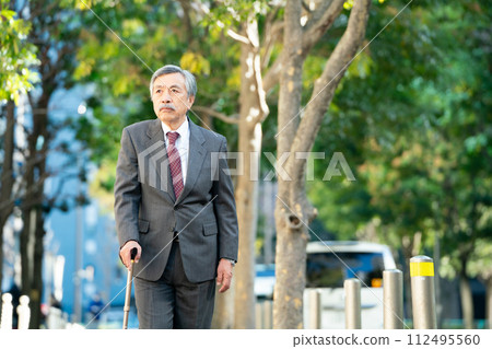 Senior man suit cane 112495560