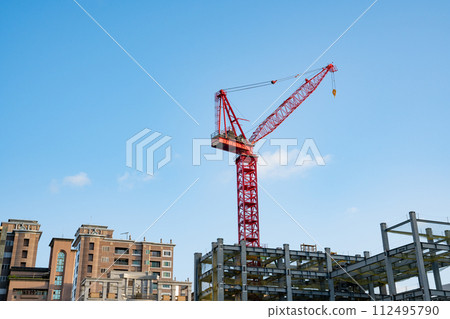 Taiwan Taipei skyscraper under construction blue sky clear sky Taiwan Taipei skyscraper under construction blue sky clear sky 112495790