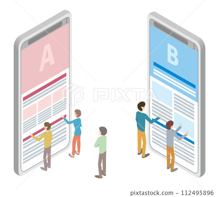 Illustration of people doing AB testing 112495896