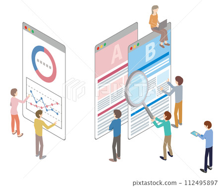 Illustration of people doing AB testing Illustration of people doing AB testing 112495897