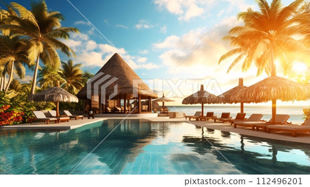 Resort cottage pool, tourist trip to the tropics 112496201