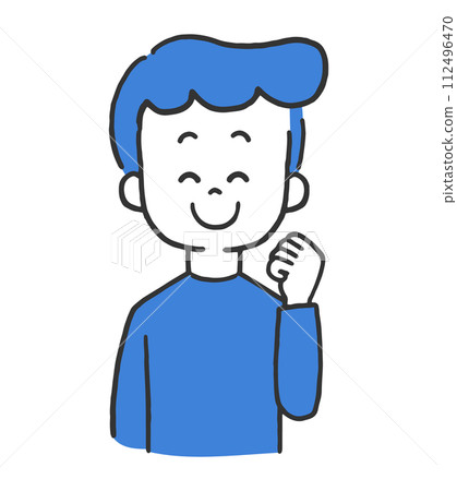 A man doing a guts pose with a smile A man doing a guts pose with a smile 112496470