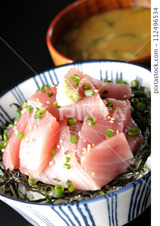 A bowl of chopped tuna and miso soup A bowl of chopped tuna and miso soup 112496534