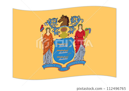 Waving flag of the New Jersey state. Vector illustration. 112496765