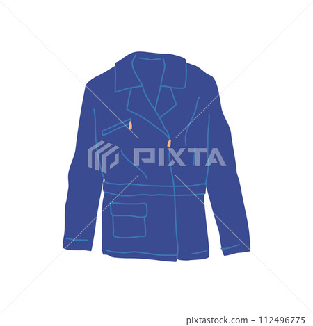 Cartoon Clothes Male Dark Blue Coat Concept Flat Design Style Isolated on a White Background. Vector illustration Cartoon Clothes Male Dark Blue Coat Concept Flat Design Style Isolated on a White Background. Vector illustration 112496775
