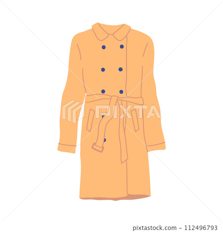 Cartoon Clothe Female Sand Color Belted Trench Concept Flat Design Style Isolated on a White Background. Vector illustration 112496793