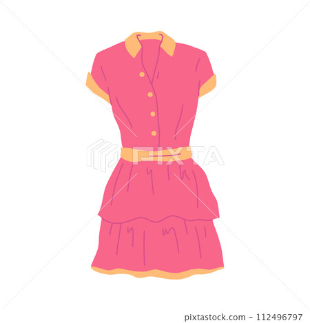 Cartoon Clothe Female Red Dress Concept Flat Design Style Isolated on a White Background. Vector illustration 112496797