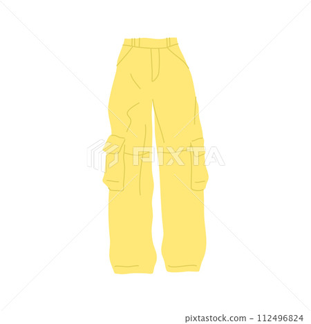 Cartoon Clothe Female Yellow Cargo Pant Concept Flat Design Style Isolated on a White Background. Vector illustration Cartoon Clothe Female Yellow Cargo Pant Concept Flat Design Style Isolated on a White Background. Vector illustration 112496824