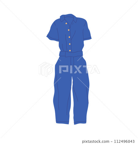 Cartoon Clothe Female Blue Jumpsuit Concept Flat Design Style Isolated on a White Background. Vector illustration Cartoon Clothe Female Blue Jumpsuit Concept Flat Design Style Isolated on a White Background. Vector illustration 112496843
