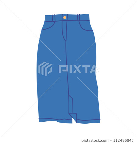 Cartoon Clothe Female Blue Denim Skirt Concept Flat Design Style Isolated on a White Background. Vector illustration Cartoon Clothe Female Blue Denim Skirt Concept Flat Design Style Isolated on a White Background. Vector illustration 112496845