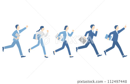 Business person running with bags and documents 112497448