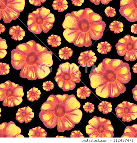 Marigold Flower Seamless Pattern. Floral Digital Paper. Marigold Flower Seamless Pattern. Floral Digital Paper. 112497471