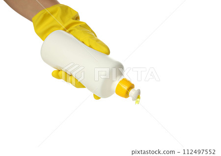 PNG,Bottle of detergent in hand, isolated on white background 112497552