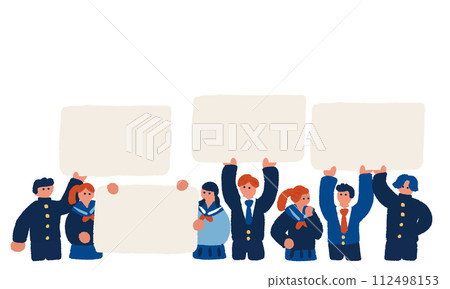 Flat and simple illustration of male and female students with boards 112498153