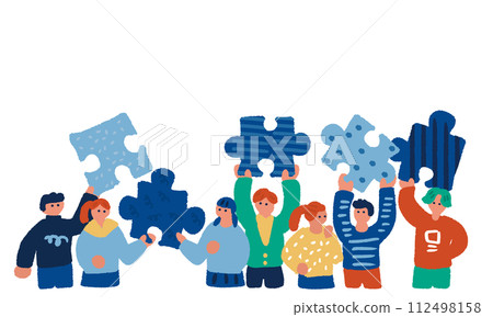 Simple and flat illustration of people with puzzles 112498158