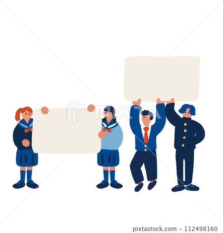 Flat and simple illustration of male and female students with boards 112498160