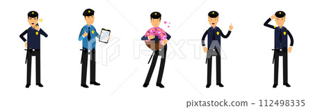 Man Police Officer Character in Uniform as Guard and Security Vector Set Man Police Officer Character in Uniform as Guard and Security Vector Set 112498335