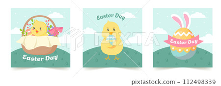 Set of happy celebration easter day media social stories flat design. Colored flat vector illustrations. 112498339