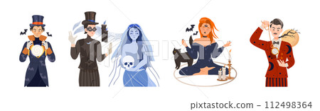 Man and Woman Character Fortune Teller with Mystical Paranormal Ability Vector Set 112498364