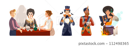 Man and Woman Character Fortune Teller with Mystical Paranormal Ability Vector Set 112498365