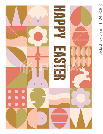 Happy Easter. Patterns. Modern geometric abstract style. Perfect for a poster, cover, or postcard, flat vector illustrations Happy Easter. Patterns. Modern geometric abstract style. Perfect for a poster, cover, or postcard, flat vector illustrations 112498368