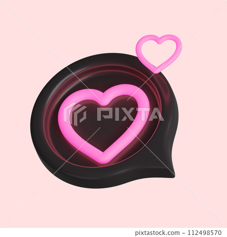 3d cute pink valentine's day icon chat love with heart pink neon isolated on pink background. 3d render illustration 3d cute pink valentine's day icon chat love with heart pink neon isolated on pink background. 3d render illustration 112498570