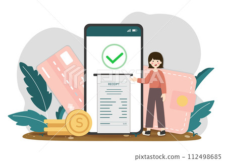 Contactless payment. Online payment concept, character person transferring money on smartphone, vector illustration. Contactless payment. Online payment concept, character person transferring money on smartphone, vector illustration. 112498685