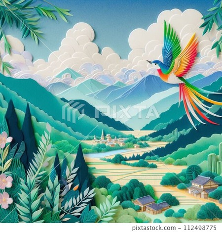 mountain landscape and birds mountain landscape and birds 112498775