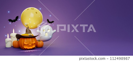 Happy Halloween Festive. Halloween white ghost cute smile face. 3d cartoon style. Holiday Hallows' Eve or Saints' Eve. copy space. 3d render. Happy Halloween Festive. Halloween white ghost cute smile face. 3d cartoon style. Holiday Hallows' Eve or Saints' Eve. copy space. 3d render. 112498987