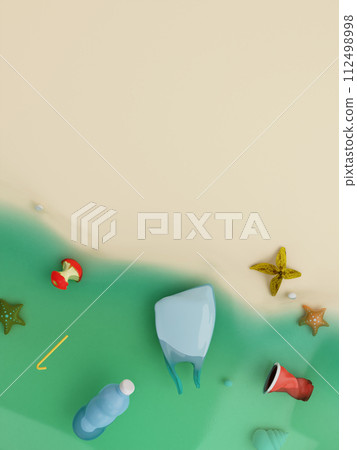3d Recyclable waste on beige background. waste management recycling concept. 3d rendering illustration. 112498998