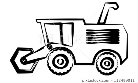 Combine harvester outline isolated on white background. Clipart. 112499011