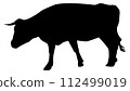 Walking cow silhouette isolated on white background. Cattle clipart. 112499019