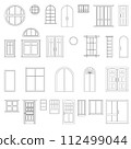 Set of contour entrance doors and windows isolated on white background. Clipart. 112499044